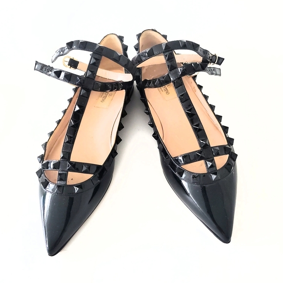 Valentino Shoes - Valentino Black Pyramid Rockstud Flat